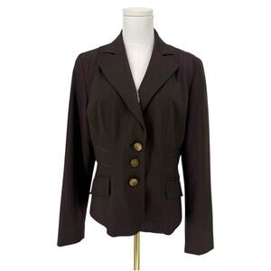 Y2K Vintage Sharagano Chocolate Brown Blazer Bronze Button Blazer Jacket Women 8